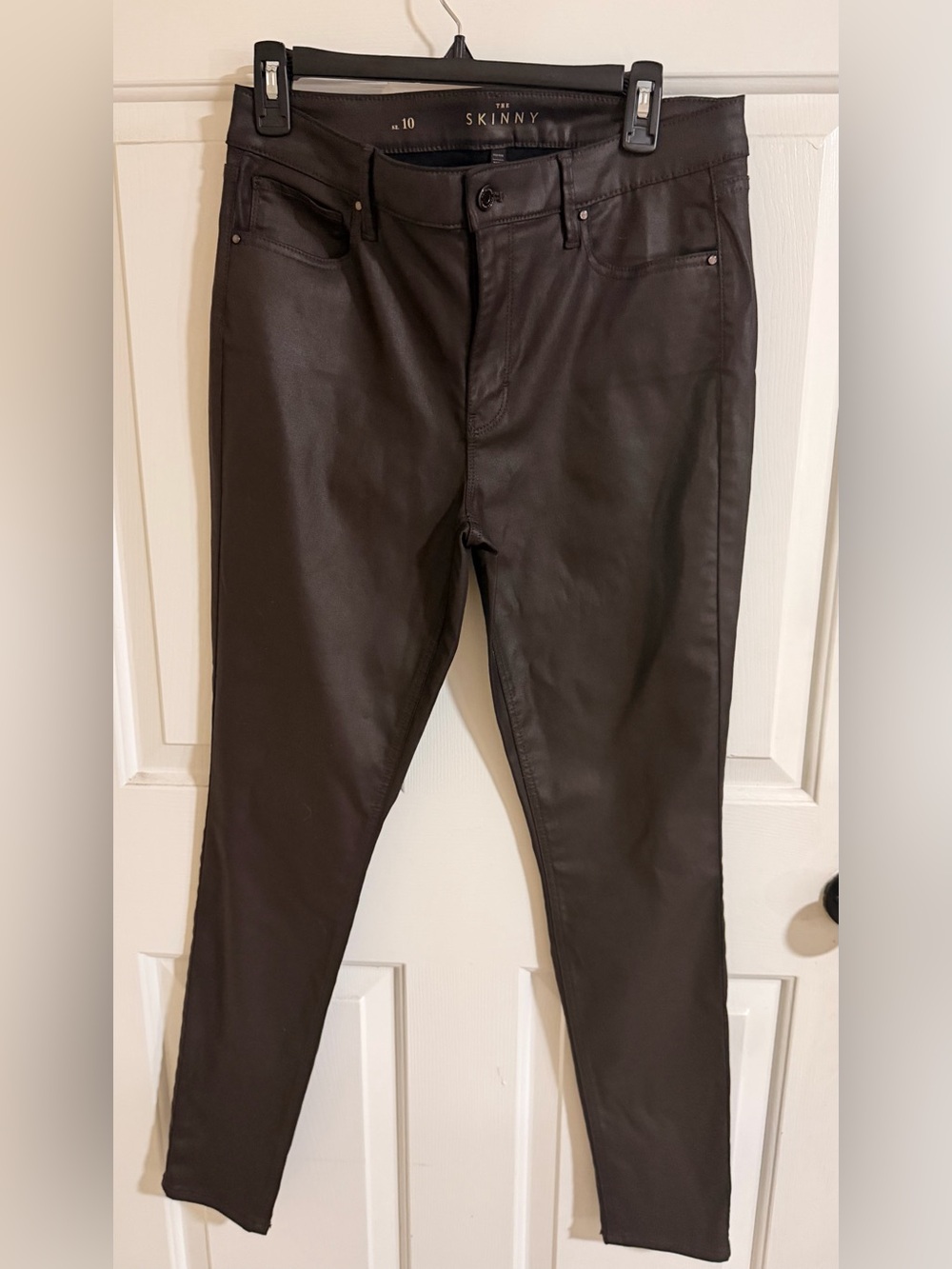 White House Black Market Coated Skinny Jeans in Dark Brown